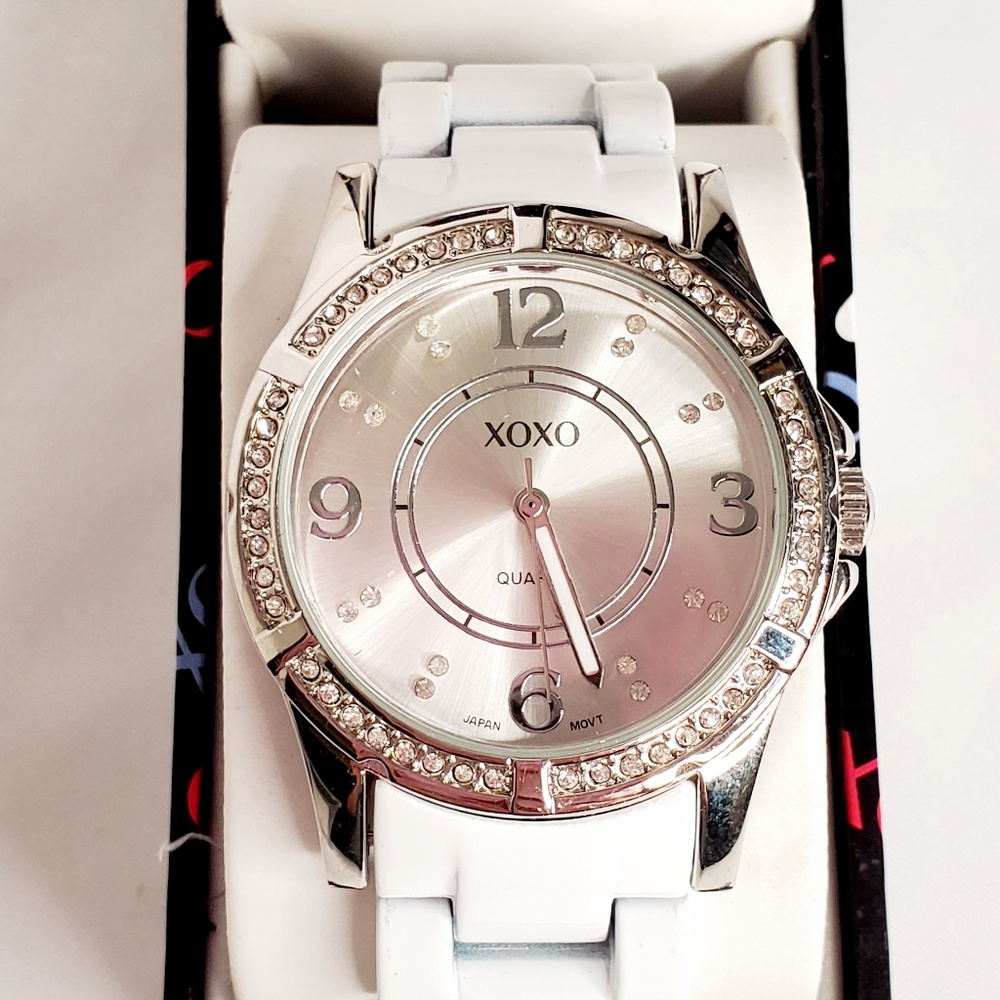 XOXO Women's White Alloy Band With Crystal Stones